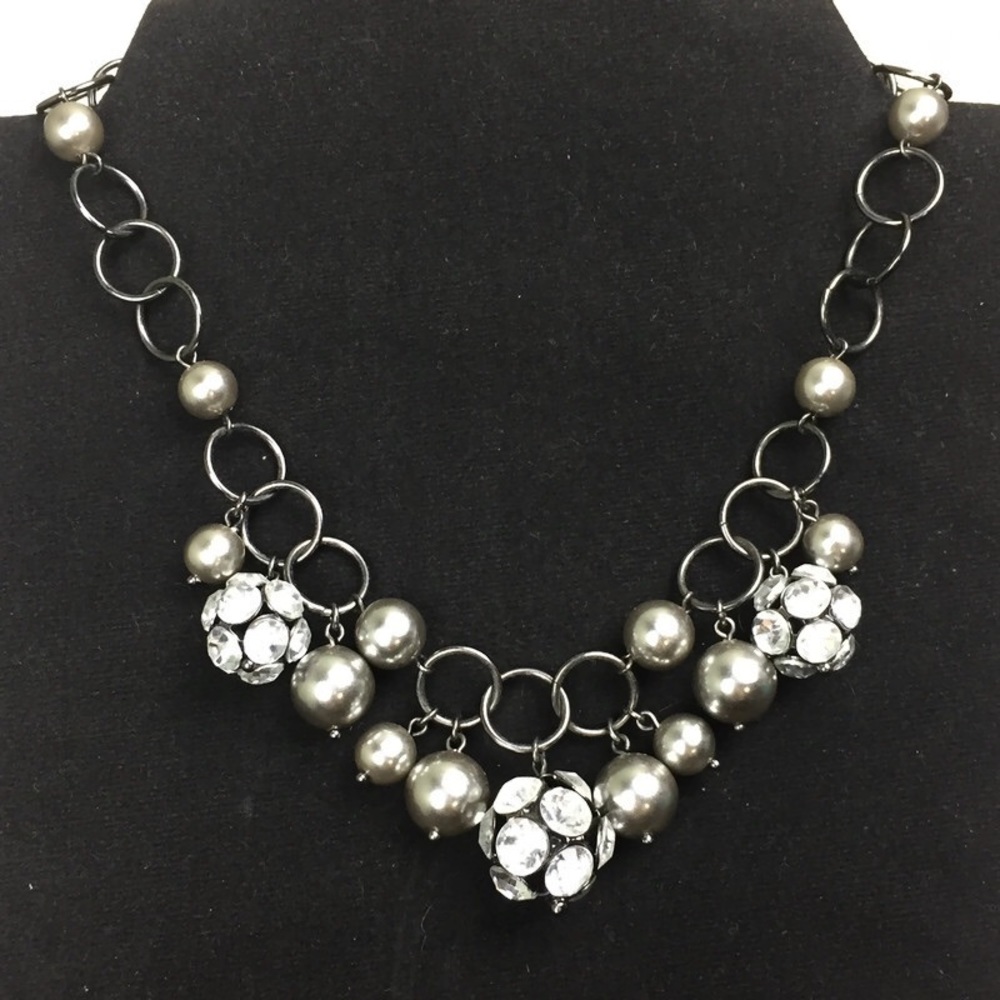 Anne Klein Rhinestone Pearl Bauble Chain Necklace